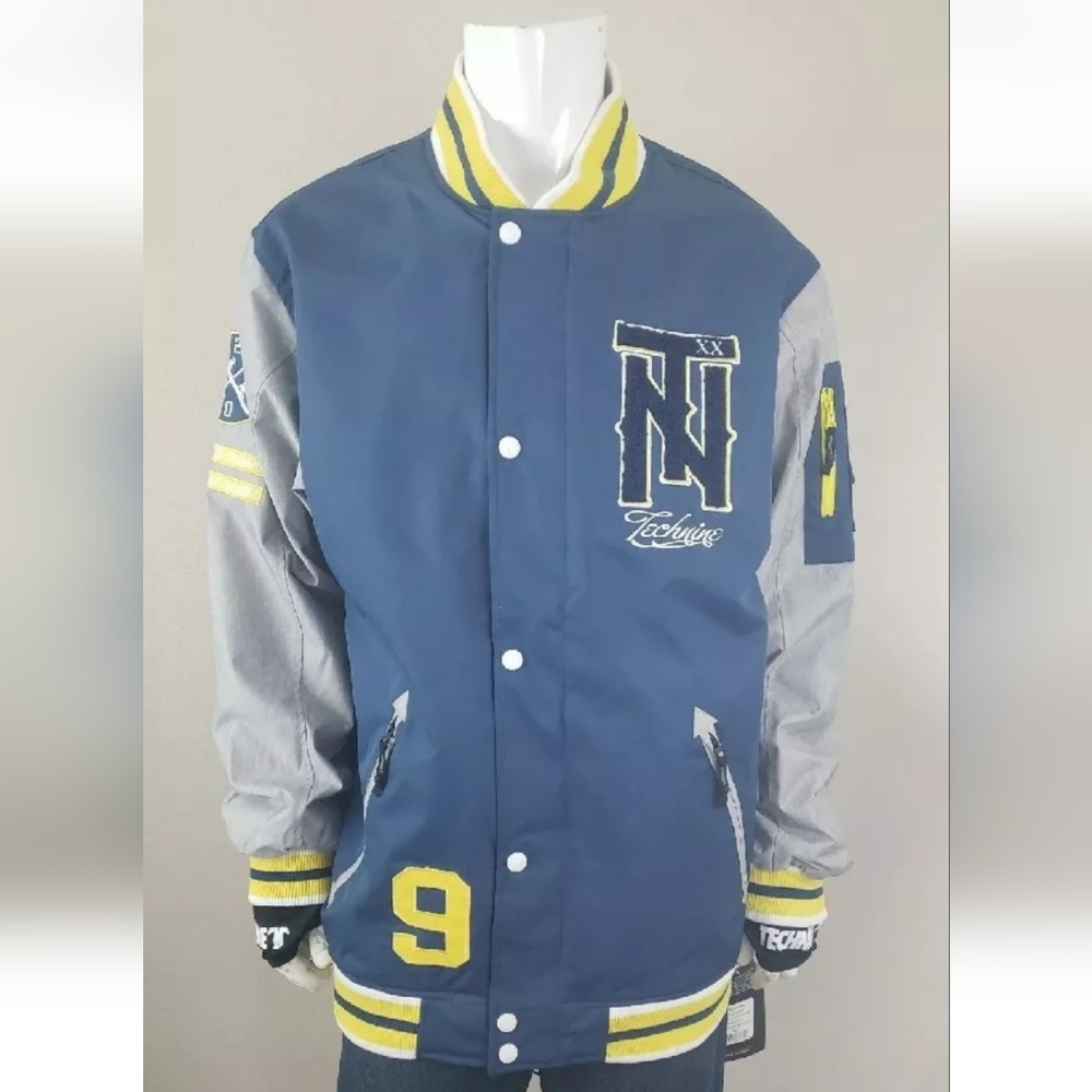 Technine Varsity Letterman Insulated Snowboarding Jacket Navy Yellow Gray XXL